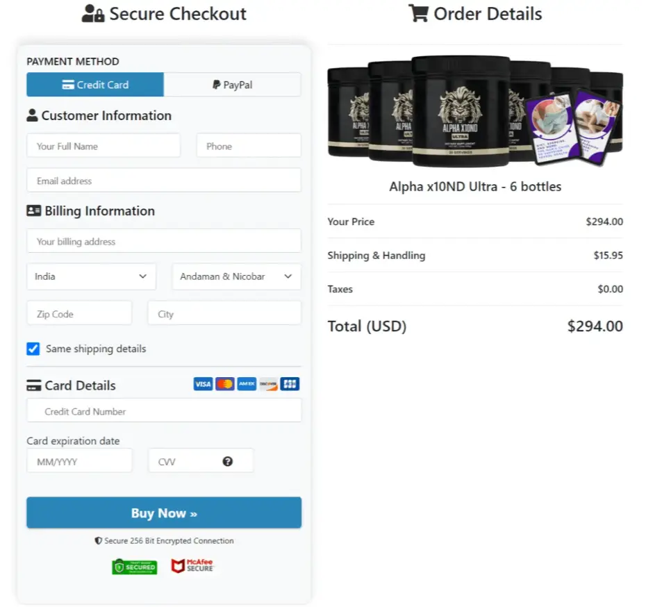 Alpha X10ND Ultra order page Alpha X10ND Ultra order page